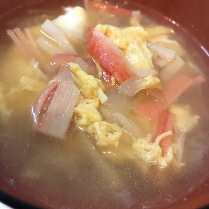 かにかまと玉ねぎの中華スープ